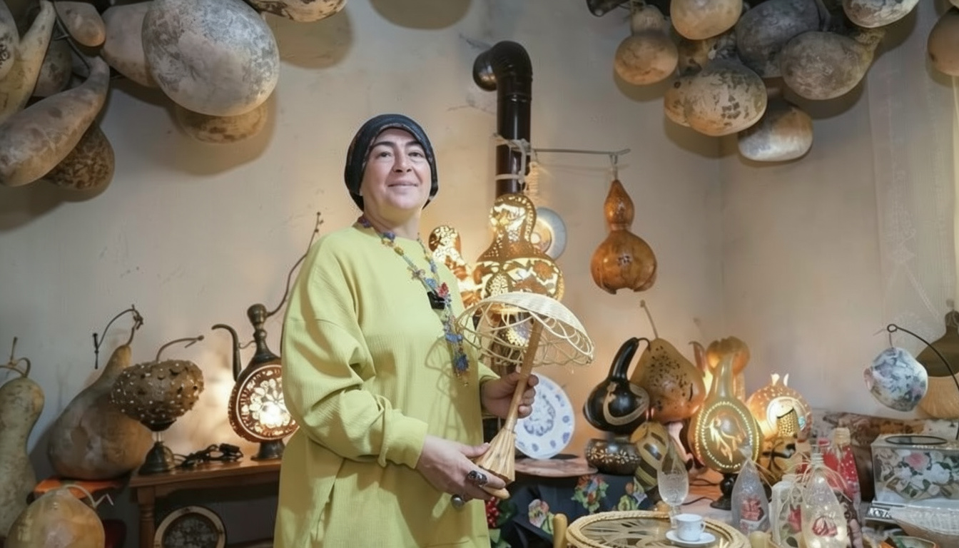 Emekli öğretmen atık malzemeleri ve su kabaklarını sanata dönüştürüyor