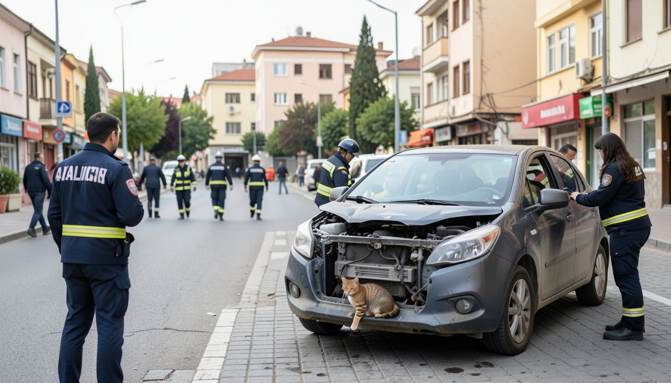 Düzce'de otomobil motoruna sıkışan yavru kedi itfaiye tarafından kurtarıldı