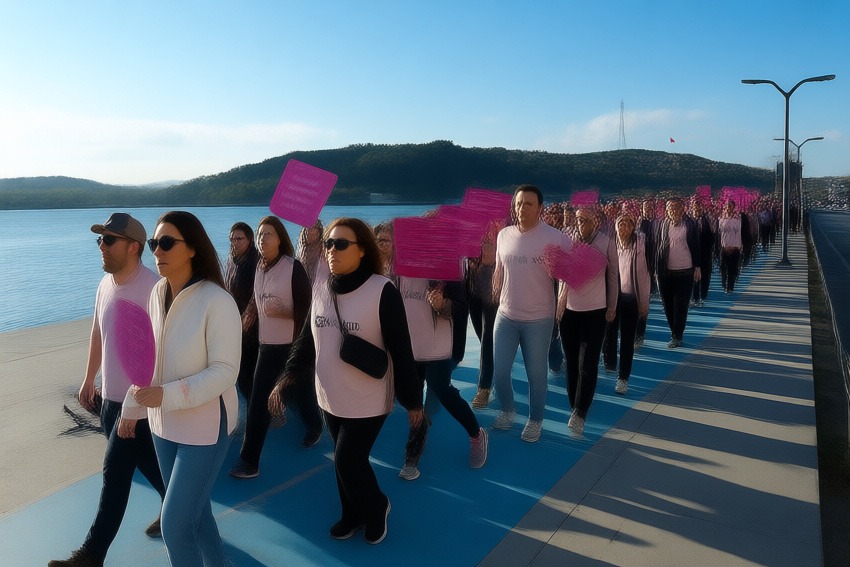 İstanbul Boğazı'nda meme kanseri farkındalığı için yürüyüş düzenlendi