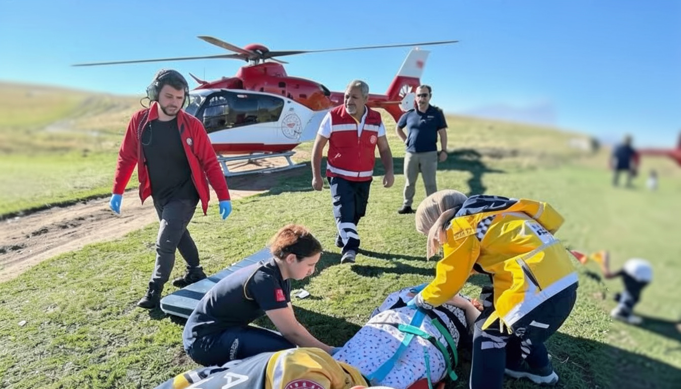 Trabzon'da yaralanan kadın helikopter ambulansla hastaneye ulaştırıldı