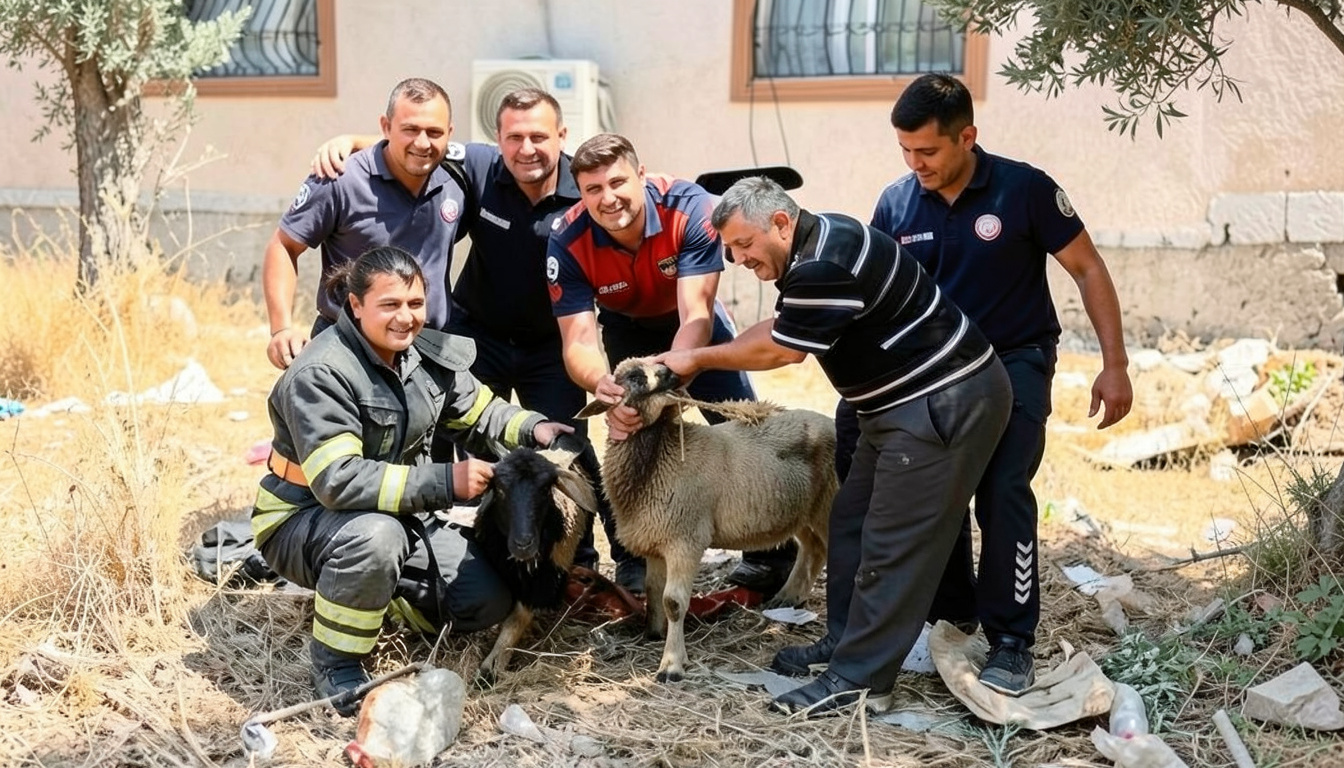 Antakya'da kuyuya düşen iki koyun itfaiye ekiplerince kurtarıldı