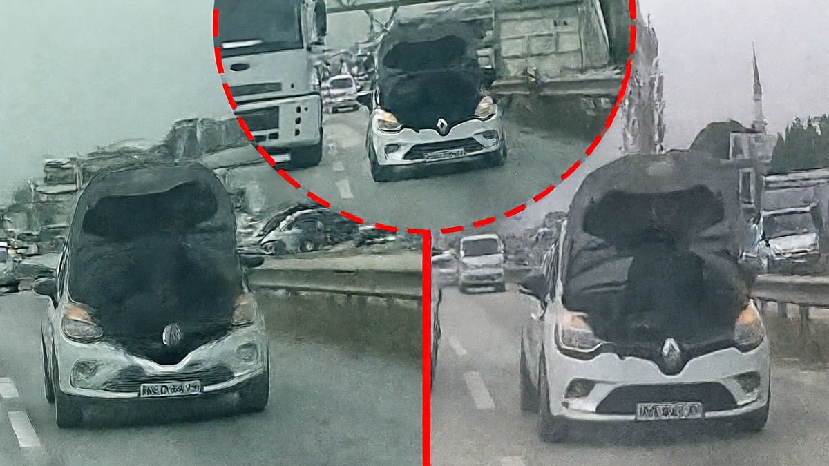 Bursa'da bir kişi otomobilin motorunun üzerinde seyretti