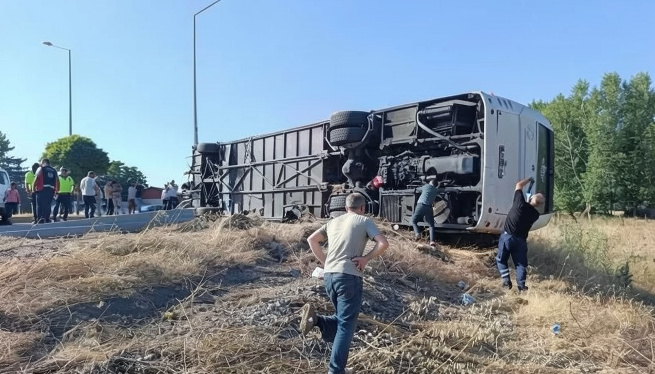 Afyonkarahisar'da otobüsün devrilmesi sonucu 22 kişi yaralandı
