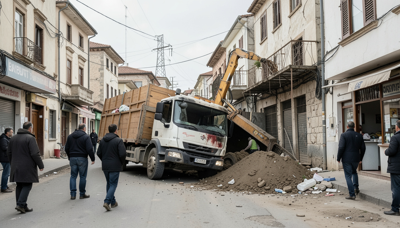 Bayburt'ta arı kovanı yüklü tır menfez inşaatındaki çukura devrildi