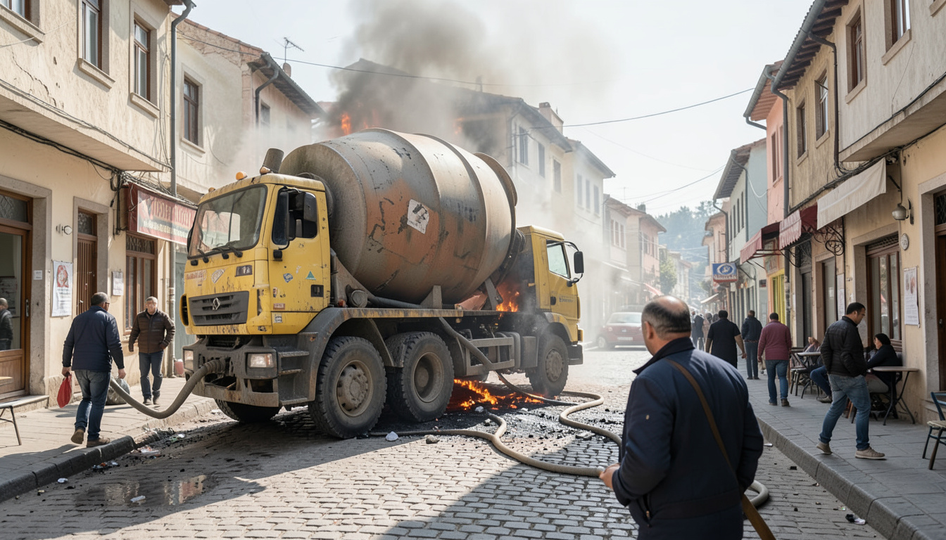 Elazığ'da kamyon yangınına beton mikseri sürücüsü müdahale etti