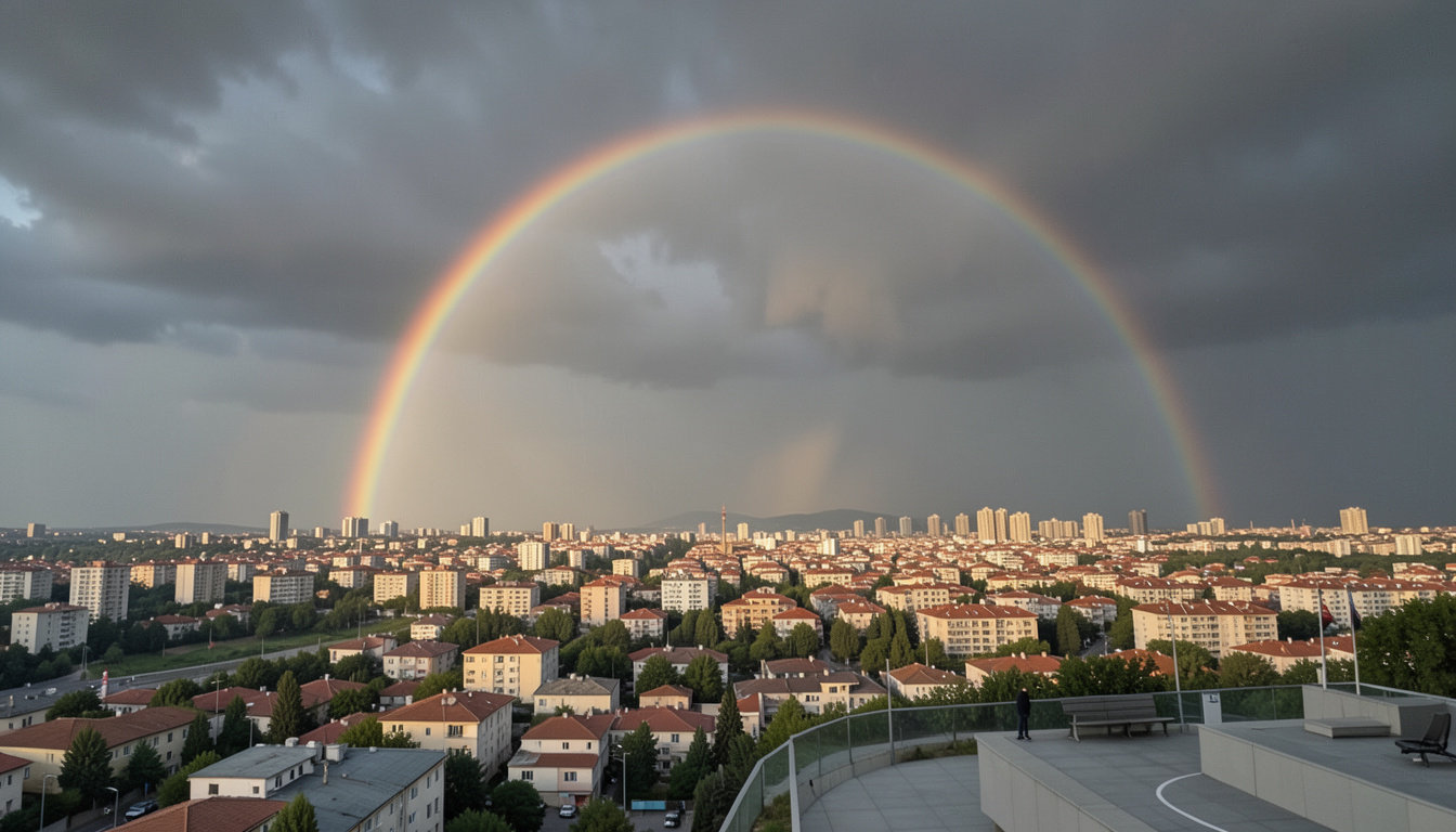 Kayseri'de sağanak yağışın ardından gökkuşağı oluştu