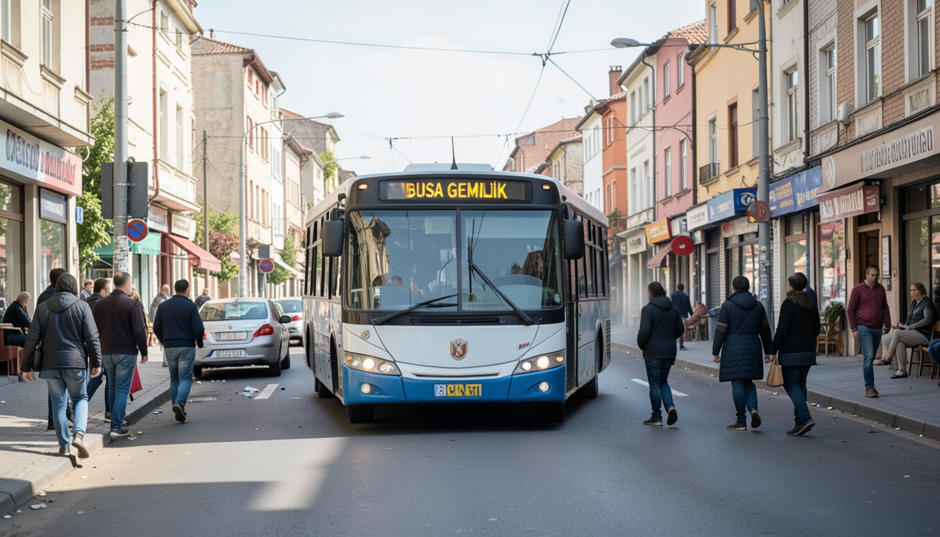 Bursa Gemlik'te belediye otobüsü trafik ışığı trafosuna çarptı