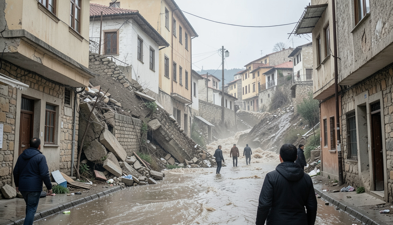 Trabzon'da şiddetli sağanak istinat duvarını çökertti, 2 bina tahliye edildi