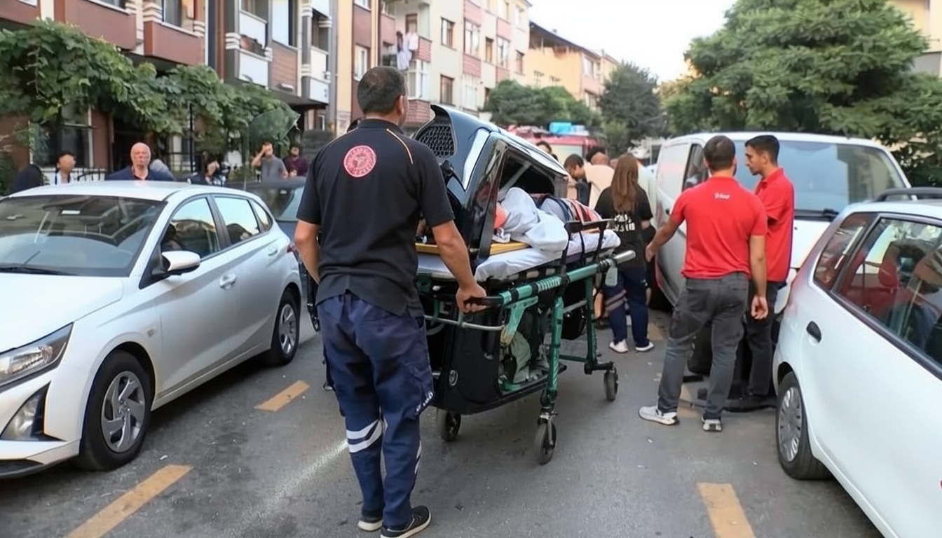 Ümraniye'de kontrolden çıkan otomobil park halindeki araçlara çarparak devrildi