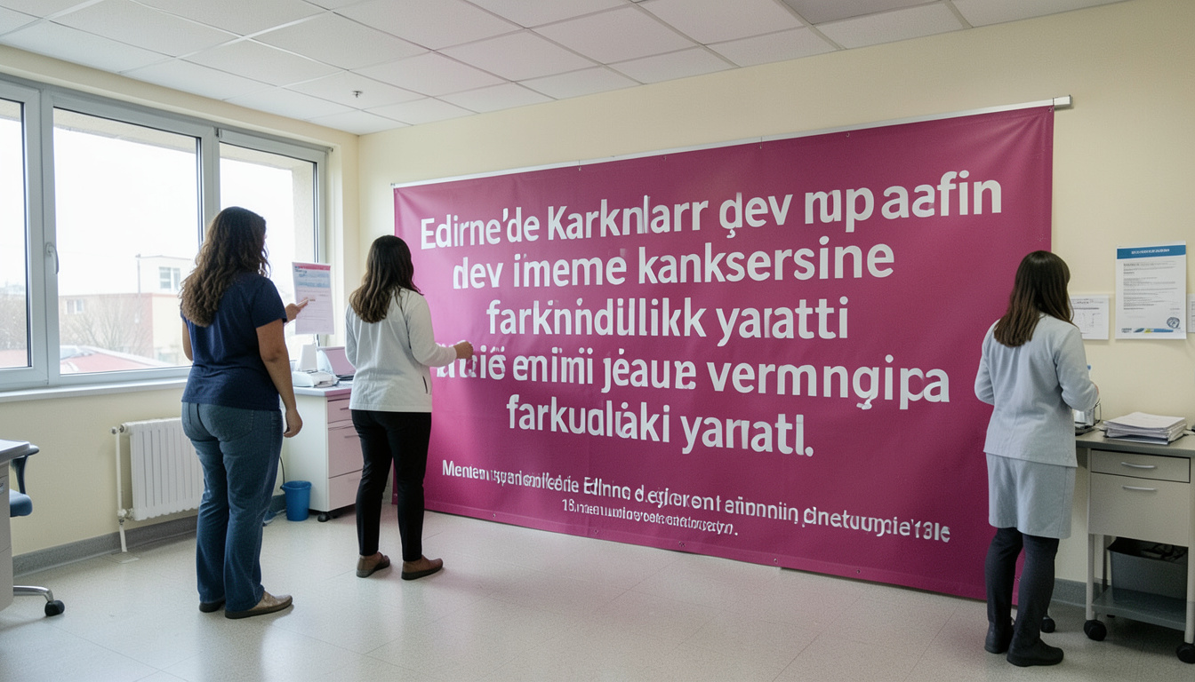 Edirne'de kadınlar dev pembe afişle meme kanserine karşı farkındalık yarattı