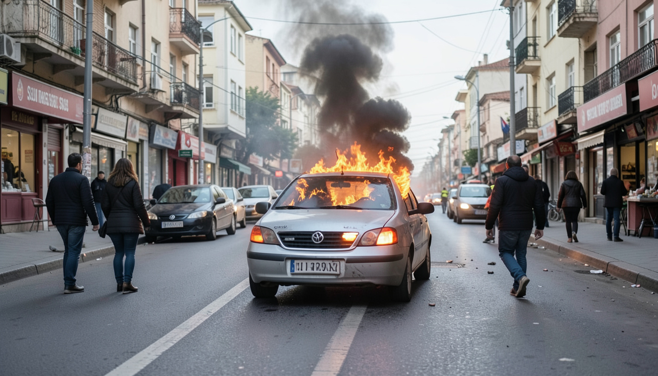 Şişli Mecidiyeköy'de seyir halindeki otomobilde yangın çıktı