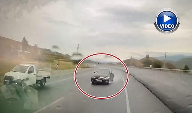 Erzurum'da hatalı sollama yapan otomobil trafiği tehlikeye attı