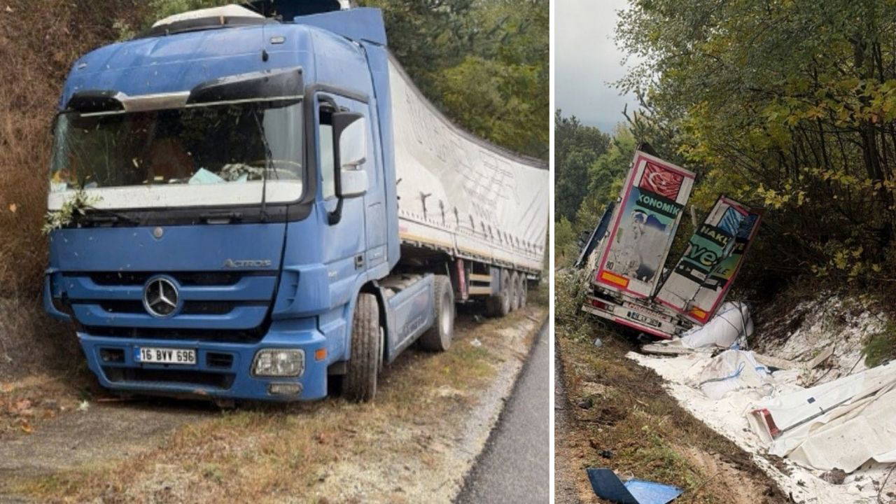 Bursa'da şeker yüklü TIR yağmur suyu kanalına uçtu