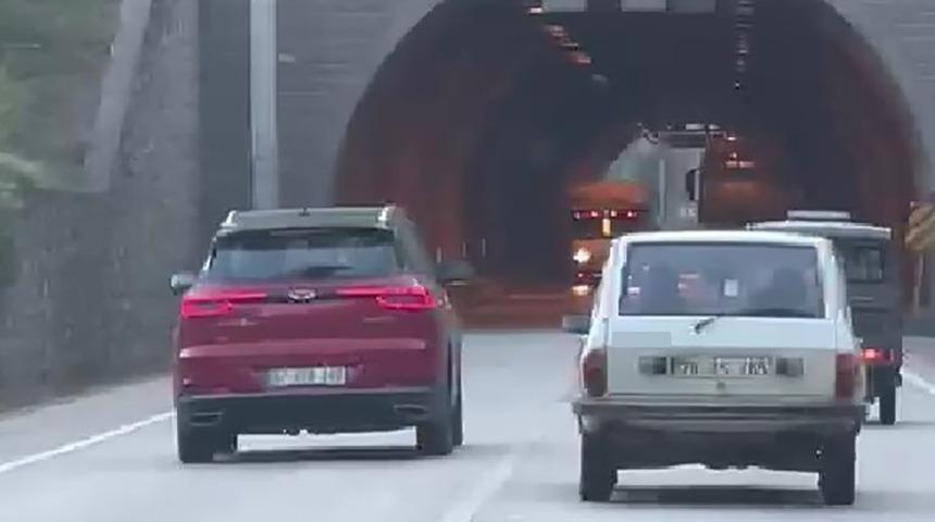 Karabük'te tünelde hatalı sollama yapan sürücüye para cezası uygulandı