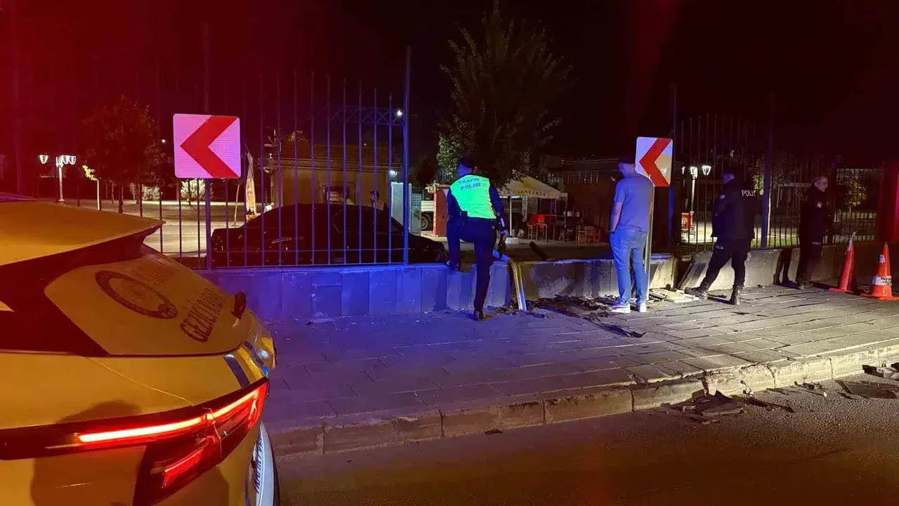 Kayseri'de otomobil kaldırıma çarpıp duvarı aşarak millet bahçesine girdi