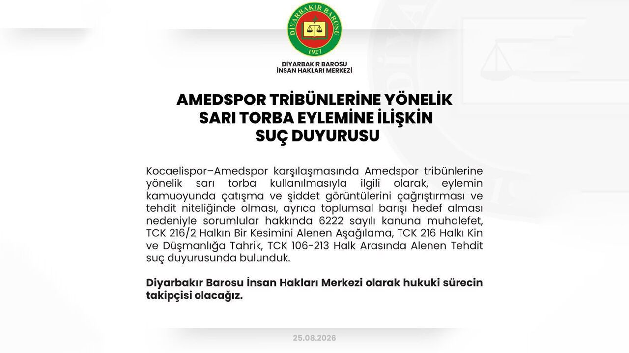 Diyarbakır Barosu maçtaki sarı torba eylemi için suç duyurusunda bulundu
