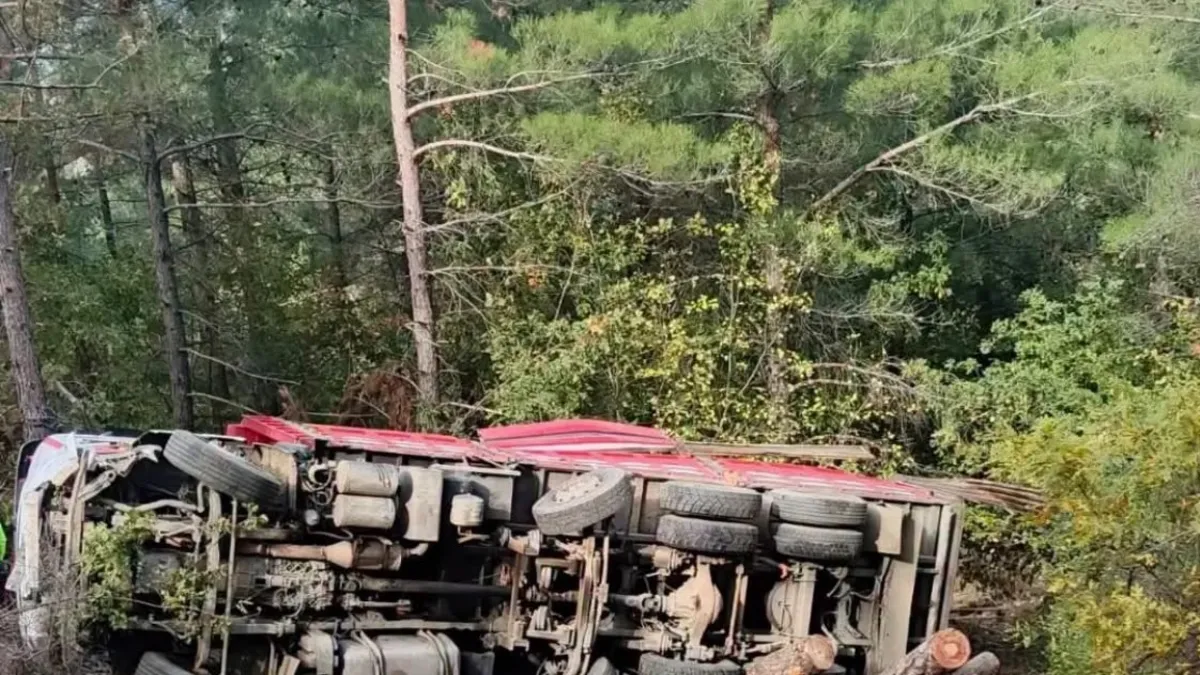 Çanakkale'de yol çökmesi sonucu tomruk yüklü kamyon devrildi: 1 ölü, 1 yaralı