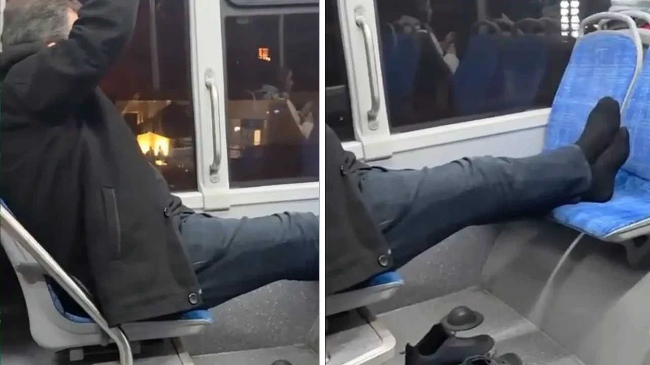 Bursa'da bir yolcu otobüste ayakkabılarını çıkarıp koltuğa uzandı