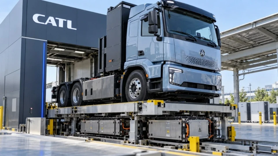 CATL elektrikli kamyonlar için 5 dakikada batarya değişimi sistemini tanıttı