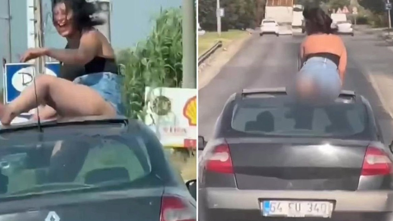 Manisa'da araç tavanında uygunsuz hareketlerde bulunan kadın ve sürücü gözaltına alındı