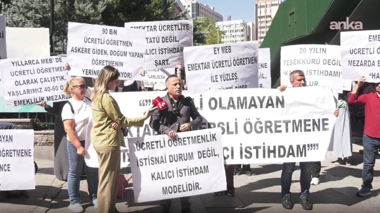 Ücretli öğretmenler kadro ve emeklilik talebiyle MEB önünde toplandı